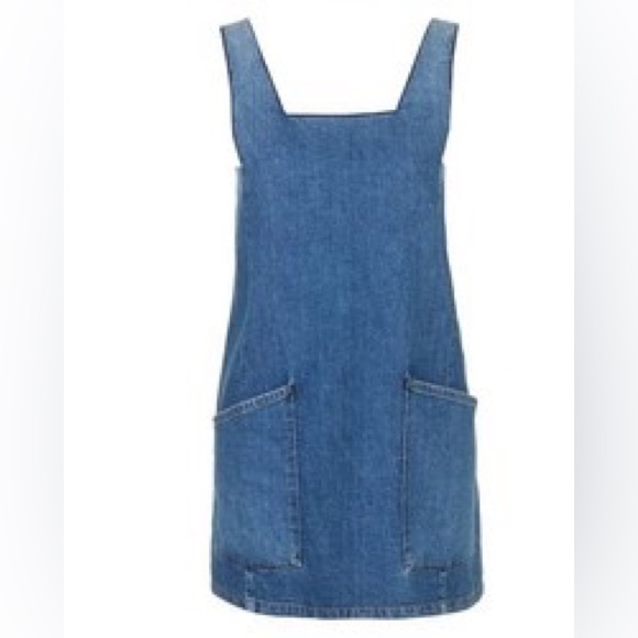 Topshop Moto denim pinafore dress petite size 2 - Picture 2 of 9